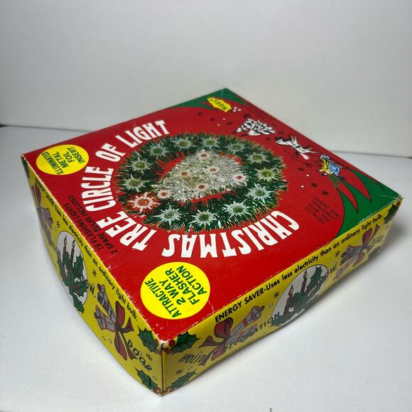 Vintage 70s Christmas Wreath Tree Circle of Light Lighted Tinsel Original Box - Picture 9 of 14